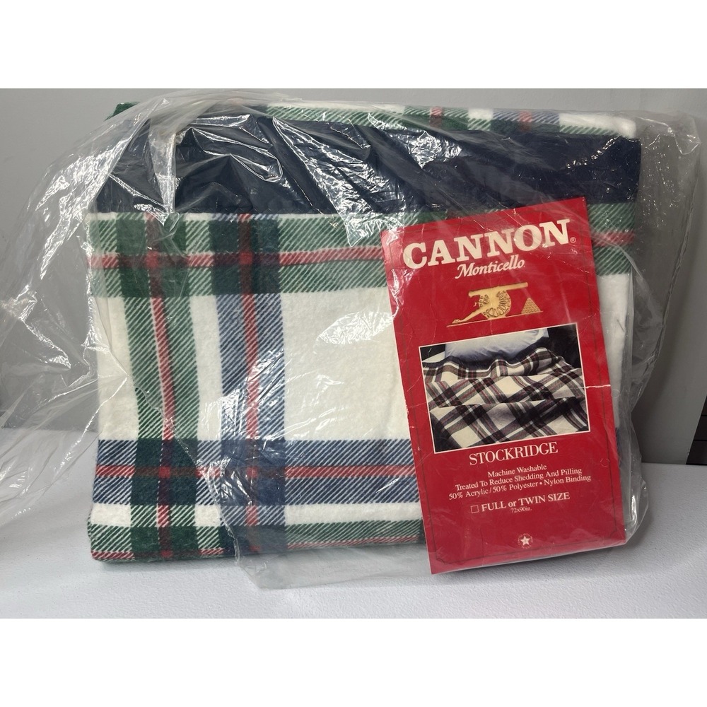 Vtg‎ Twin/Full Blanket Cannon Monticello Stockridge Plaid 72 x 90